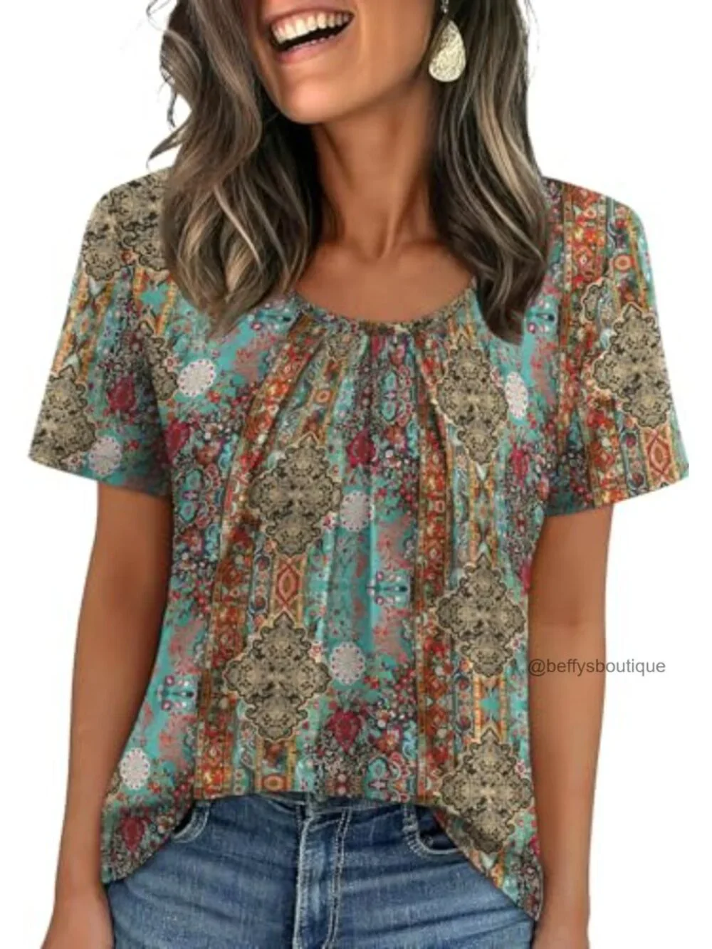 Women's Pleated Short Sleeve T-Shirt Blouse Business Casual Flowy Top